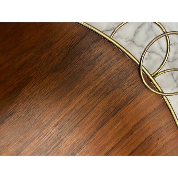 Vintage Brass and Bent Wood Teak Handled Large Serving Decorative Tray MCM 18" - Picture 11 of 11